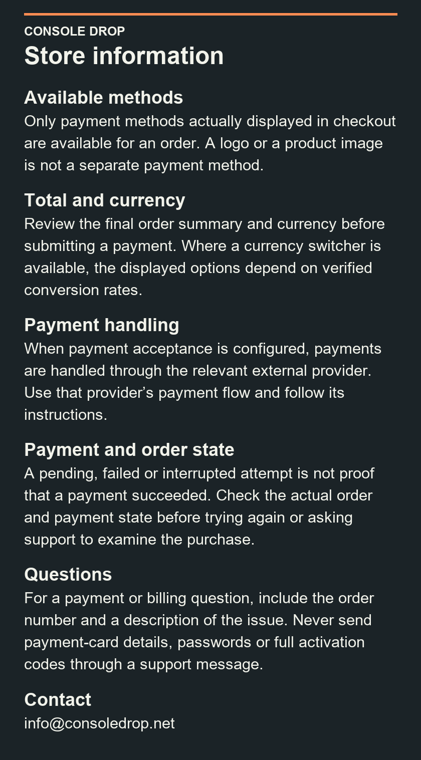 Payment Policy — Console Drop